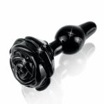 Glass, Wood & Metal | Glass, Wood & Metal Icicles No. 77 Black Glass Anal Plug With Rose Shaped Base Booty Toys Glass, Wood & Metal