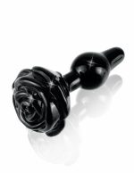 Glass, Wood & Metal | Glass, Wood & Metal Icicles No. 77 Black Glass Anal Plug With Rose Shaped Base Booty Toys Glass, Wood & Metal