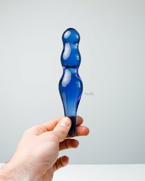 Glass, Wood & Metal | Glass, Wood & Metal Lollypop Double-Ended Blue Glass Dildo By Chrystalino Booty Toys Glass, Wood & Metal